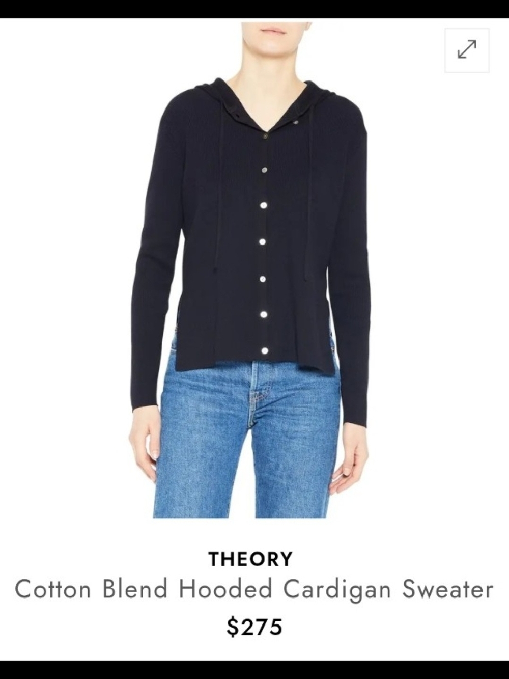 Theory Hudson Cotton Hooded Cardigan Sweater Navy Blue L